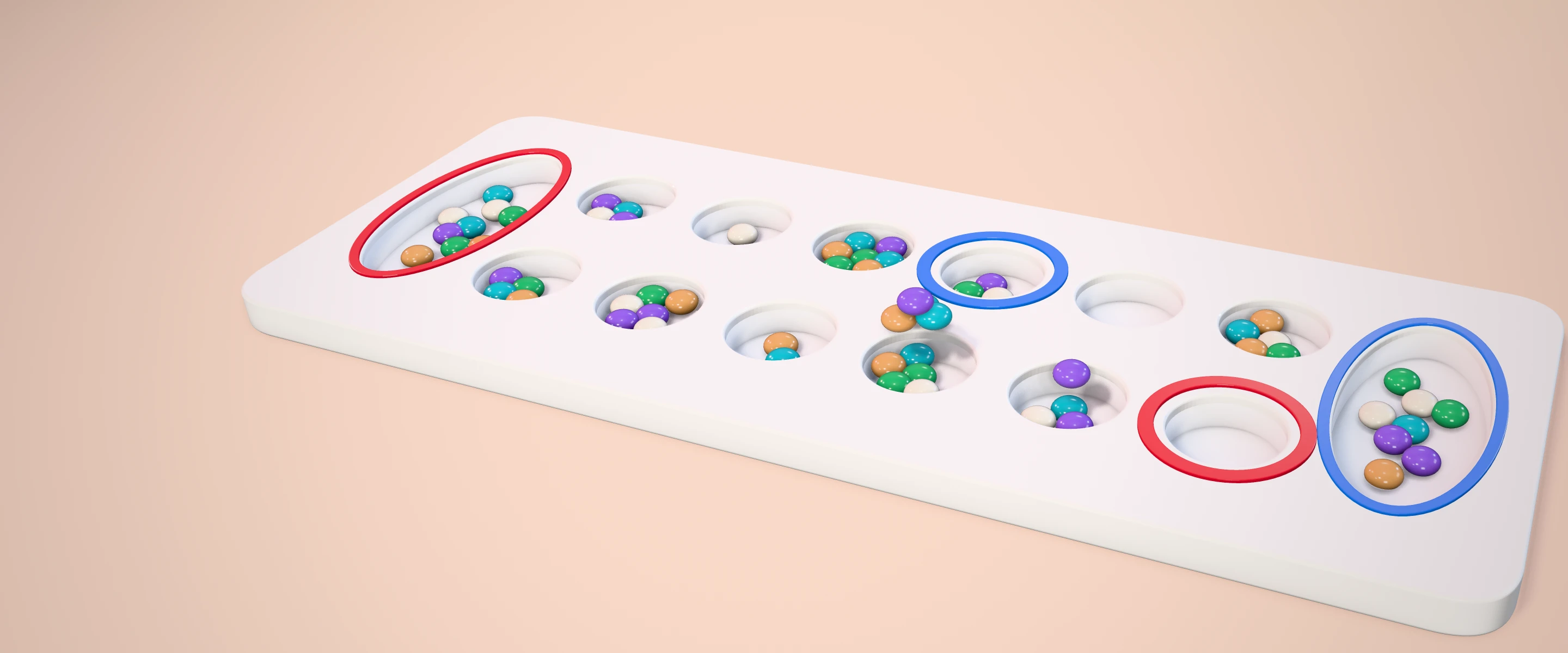 Mancala in Pearcade, Red against Blue